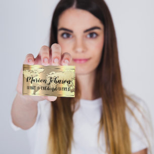 Tarjeta De Visita World Globe Travel Agency Gold Rosa Gold