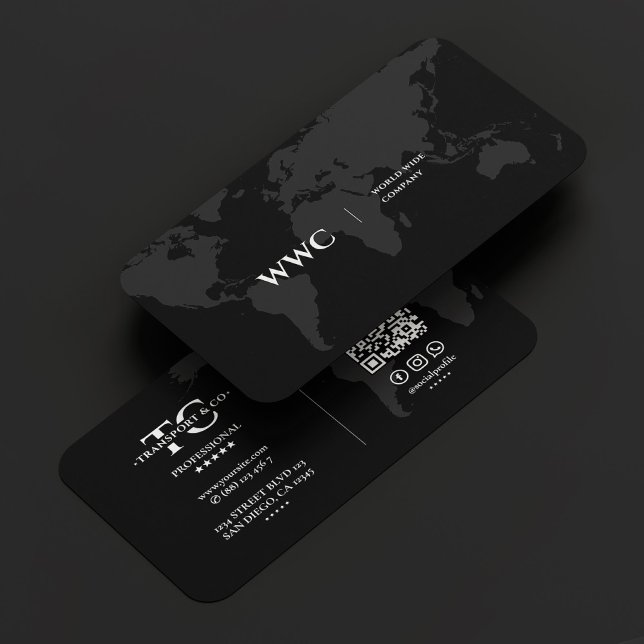 Tarjeta De Visita World Map Company Monograma Black Gray (World Map Company Monogram Black Grey Business Card
)