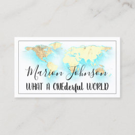 Tarjeta De Visita World Map Globe Travel Agency Aqua Ocean Logo