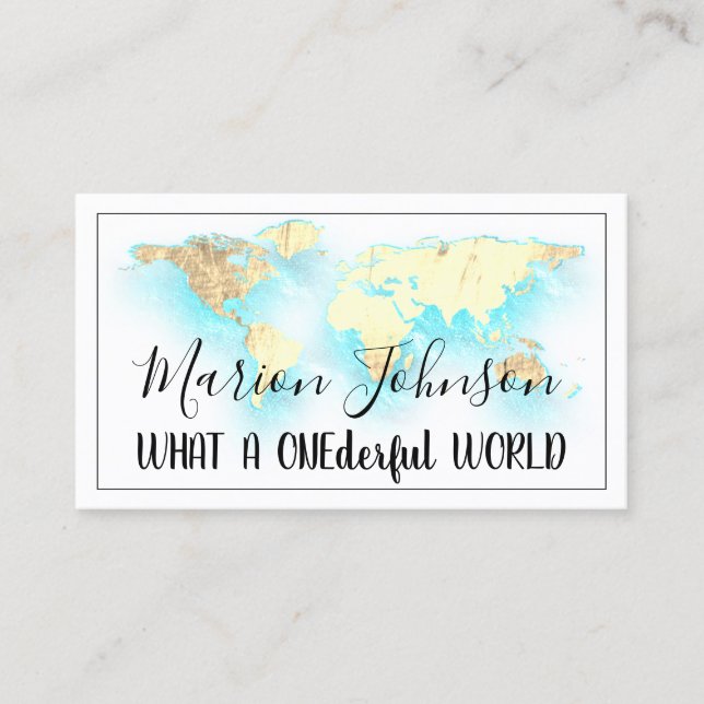 Tarjeta De Visita World Map Globe Travel Agency Aqua Ocean Logo (Anverso)
