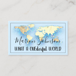 Tarjeta De Visita World Map Globe Travel Agency Gold Ocean Logo
