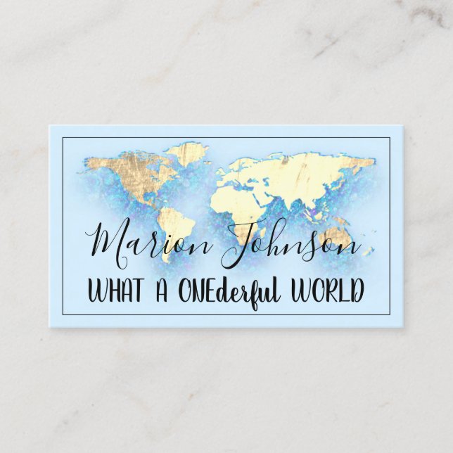 Tarjeta De Visita World Map Globe Travel Agency Gold Ocean Logo (Anverso)