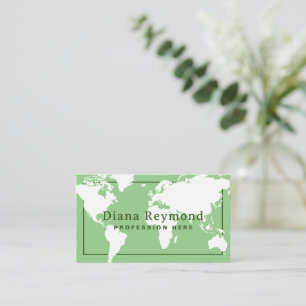 Tarjeta De Visita World Map Sage Green Elegant