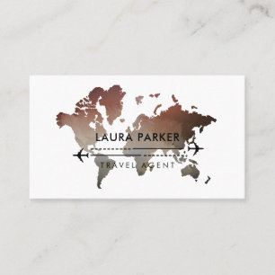 Tarjeta De Visita World Map Travel Agent Tour Vacation Brown