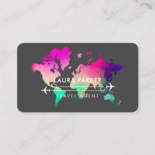 Tarjeta De Visita  World Map Travel Agent Vacation Services Purple