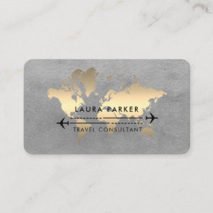 Tarjeta De Visita World Map Travel Agent Watercolor Gold Tourism Bus