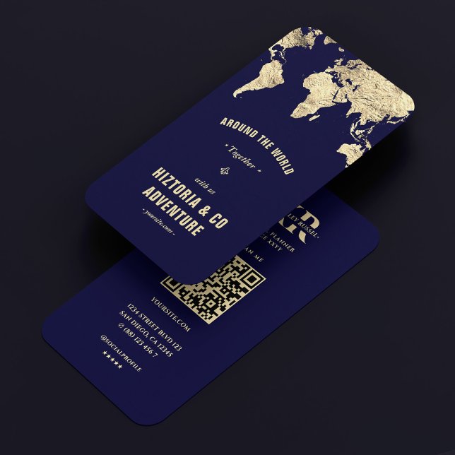 Tarjeta De Visita World Map Travel Planner Dark Blue Gold Modern (World Map Travel Planner Dark Blue Gold Modern Business Card
)