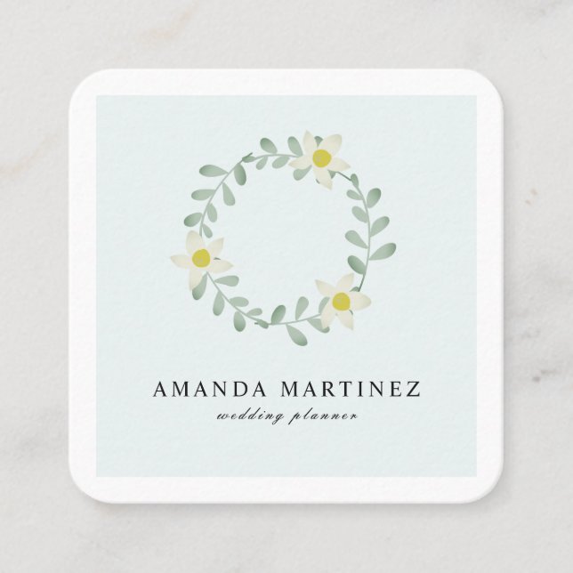 Tarjeta de visita Wreath Blue Square de vegetación (Anverso)