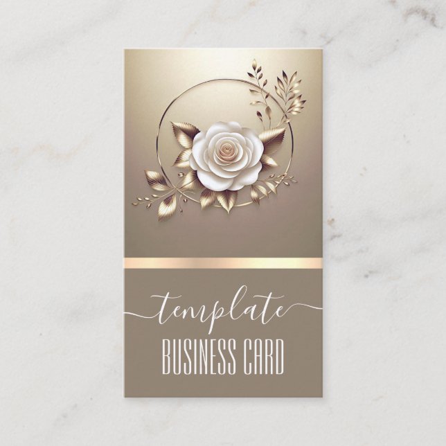 Tarjeta De Visita Wreath, Bonito de caligrafía floral beige de lujo (Anverso)