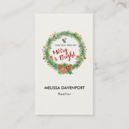 Tarjeta De Visita Wreath de Navidades merry y brillantes