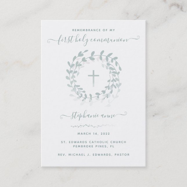 Tarjeta De Visita Wreath y cruz de sabio de la comunión (Anverso)