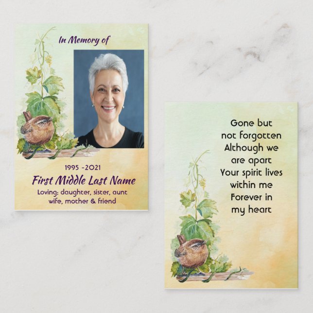 Tarjeta De Visita  Wren Bird Vineyard Memorial Keepsake (Anverso / Reverso)