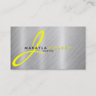 Tarjeta De Visita Y elegante aluminio cepillado monograma amarillo