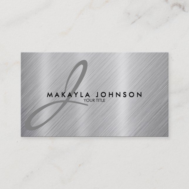 Tarjeta De Visita Y elegante aluminio cepillado monograma gris (Anverso)