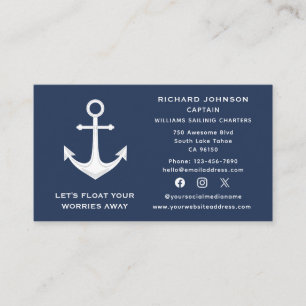 Tarjeta De Visita Yate Nautical Blue Anchor Bote