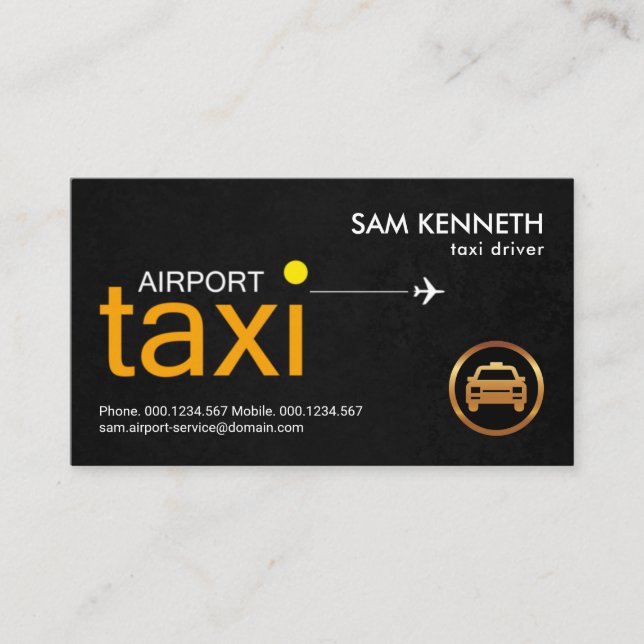 Tarjeta De Visita Yellow Airport Taxi Signage Black Grunge Driver (Anverso)