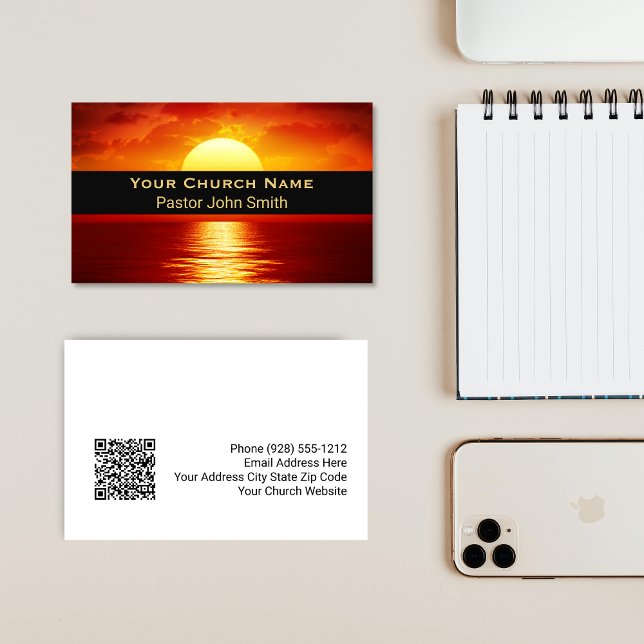 Tarjeta De Visita Yellow Ball Reflection Church Pastor QR Code (Yellow Ball Sunset Reflection Church Pastor QR Code Business Card)