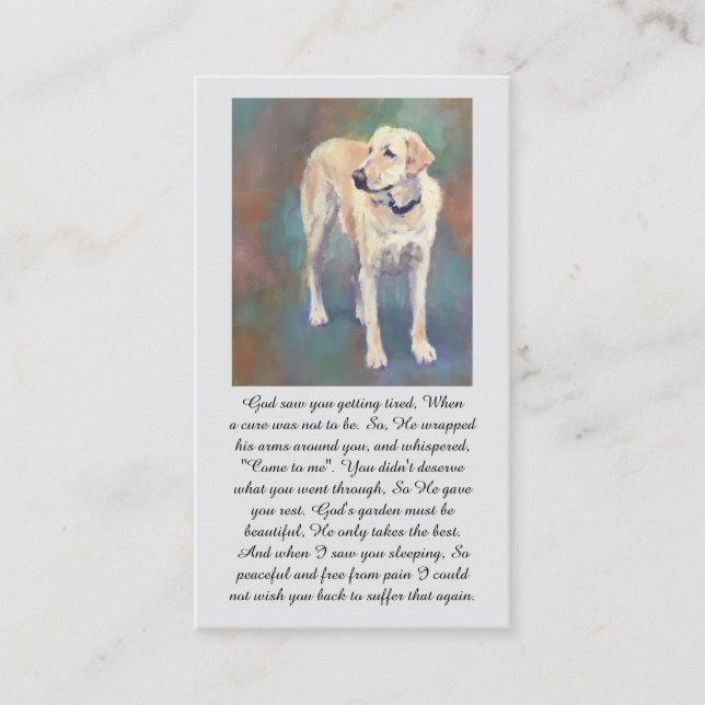 Tarjeta De Visita Yellow Lab Oranges Blue Memorial Sympathy Card (Anverso)