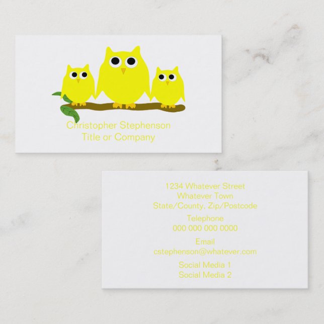 Tarjeta De Visita Yellow Owls Design (Anverso / Reverso)