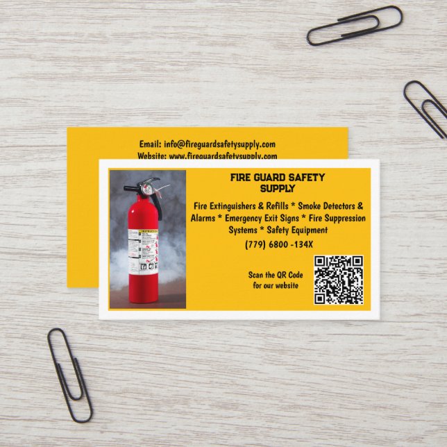 Tarjeta De Visita Yellow Red Fire Extinguisher Fire Safety   (Anverso/Reverso In Situ)