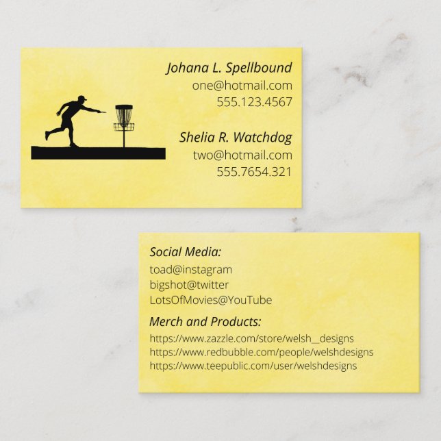 Tarjeta De Visita Yellow Social calling card-Disc Golf (Anverso / Reverso)
