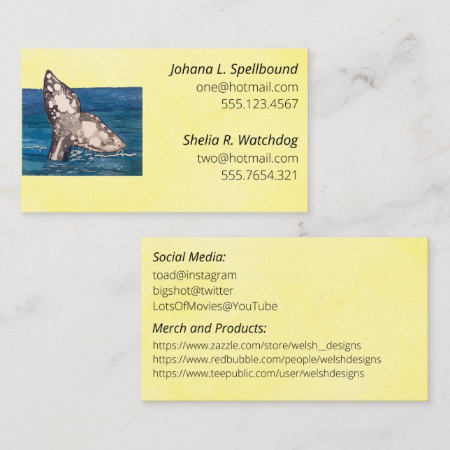 Tarjeta De Visita Yellow Social calling card-whale (Anverso / Reverso)