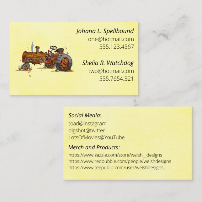 Tarjeta De Visita Yellow Social introduction calling card-tractor (Anverso / Reverso)