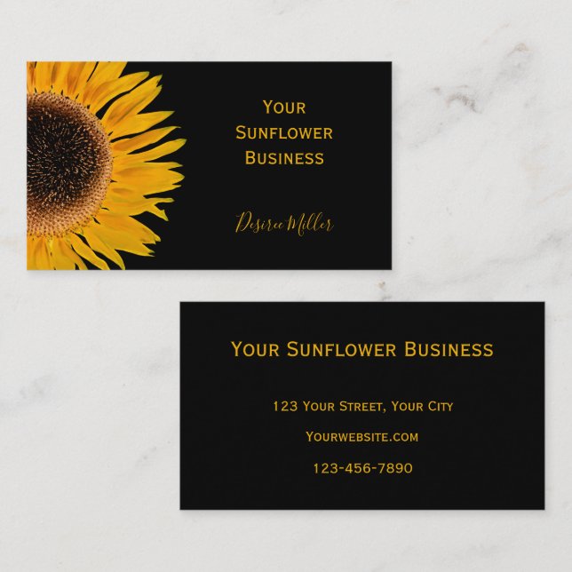Tarjeta De Visita Yellow Sunflower Black Background Country Rustic (Anverso / Reverso)