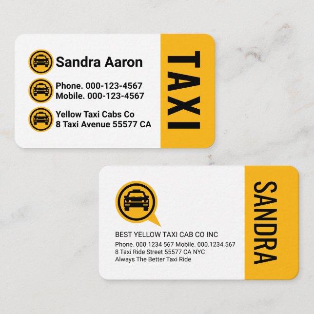 Tarjeta De Visita Yellow Taxi Cab Icon Layers Driving (Anverso / Reverso)