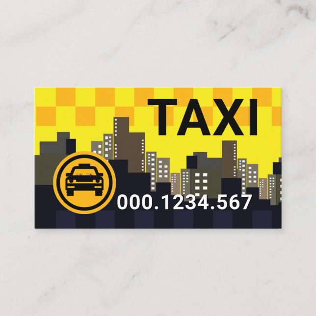 Tarjeta De Visita Yellow Taxi Check Box Skyline Cab Driver (Anverso)