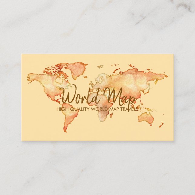 Tarjeta De Visita yellow World Map Travel International Trip Agent (Anverso)