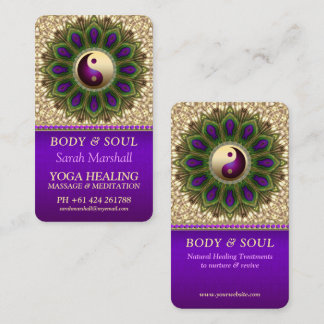 Tarjeta De Visita Yin Yang Balance Púrpura Peacock Verde Mandala