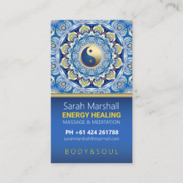 Tarjeta De Visita Yin Yang Energy Healing Blue Yellow Mandala