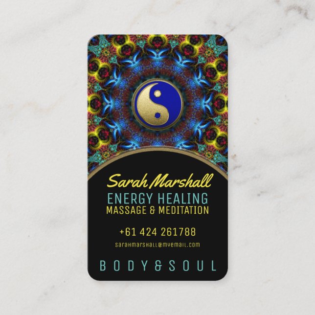 Tarjeta De Visita Yin Yang Energy Healing Royal Blue Gold (Anverso)