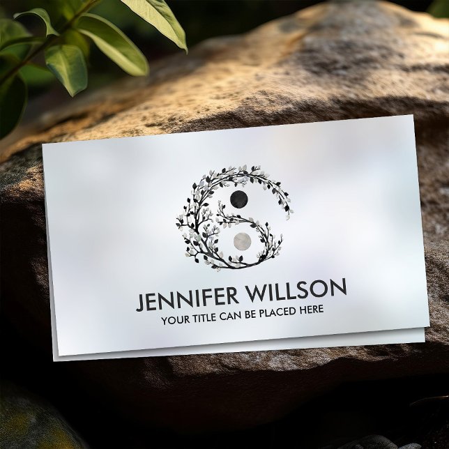 Tarjeta De Visita Yin Yang Tree Branch Pearl y Mármol Negro (Subido por el creador)