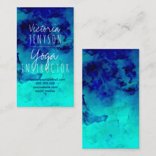 Tarjeta De Visita Yoga azul brillante moderna de la acuarela de la