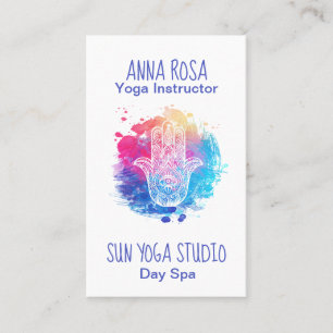 Tarjeta De Visita Yoga de la mano de Hamsa de la acuarela del