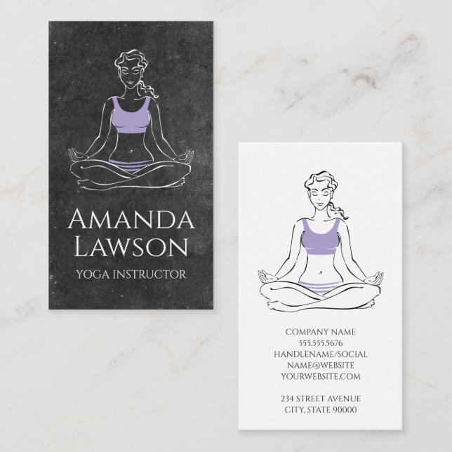 Tarjeta De Visita Yoga de meditación femenina | Gris pizarra (Anverso / Reverso)
