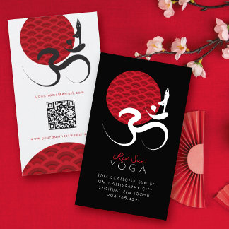 Tarjeta De Visita Yoga del Sol Rojo Asiático y Caligrafía Zen Modern
