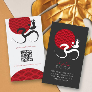 Tarjeta De Visita Yoga del Sol Rojo Asiático y Caligrafía Zen Modern