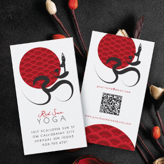Tarjeta De Visita Yoga del Sol Rojo Asiático y Caligrafía Zen Modern