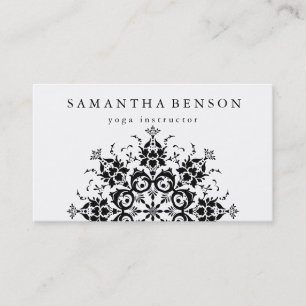 Tarjeta De Visita Yoga elegante del logotipo de la flor negra y