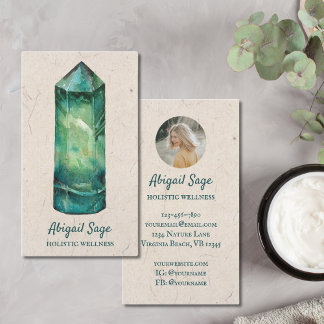 Tarjeta De Visita Yoga Espiritual Verde Fluorita Crystal Holístico