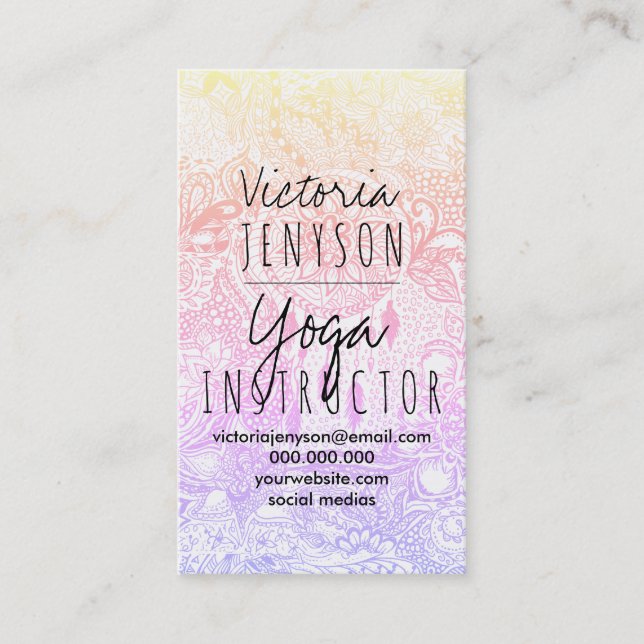 Tarjeta De Visita Yoga floral de los doodles del dreamcatcher (Anverso)