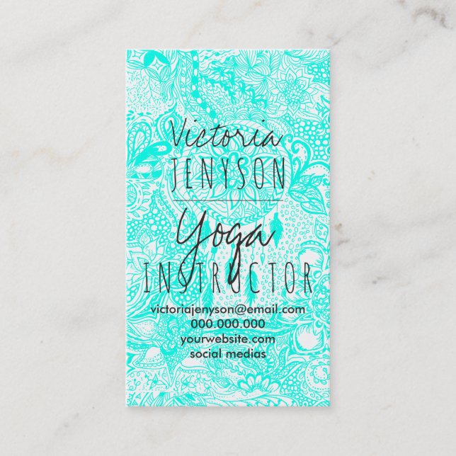 Tarjeta De Visita Yoga floral de los doodles del dreamcatcher de la (Anverso)