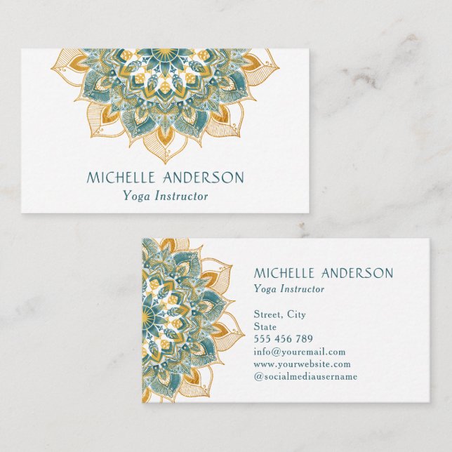 Tarjeta De Visita Yoga Gold Mandala (Anverso / Reverso)