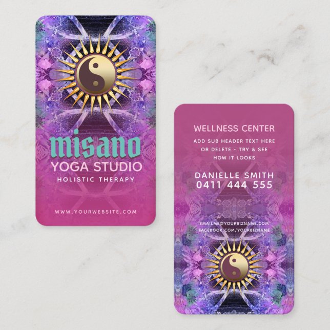 Tarjeta De Visita Yoga holístico del yoga azul turquesa púrpura (Anverso / Reverso)