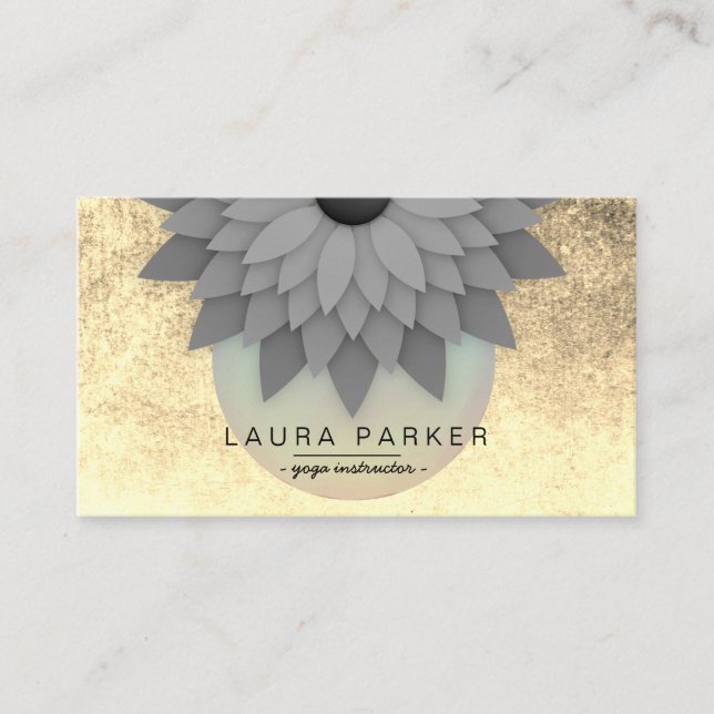 Tarjeta De Visita Yoga holístico holístico de flores negras (Anverso)