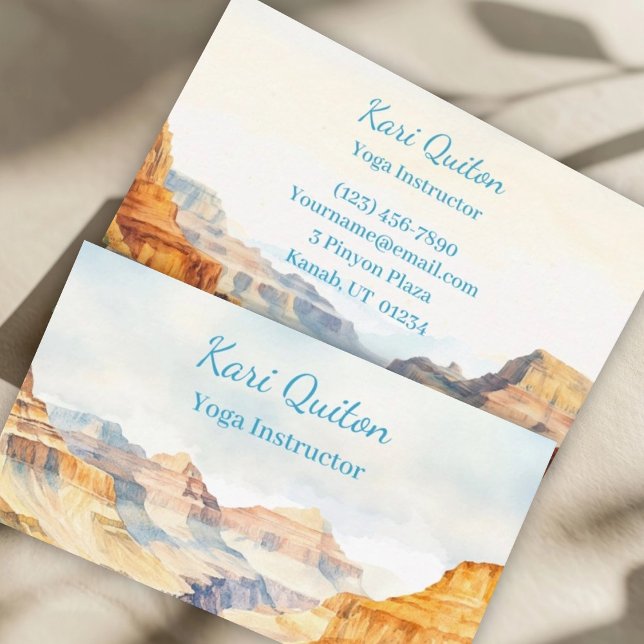 Tarjeta De Visita Yoga Instructor Canyon Watercolor (Subido por el creador)
