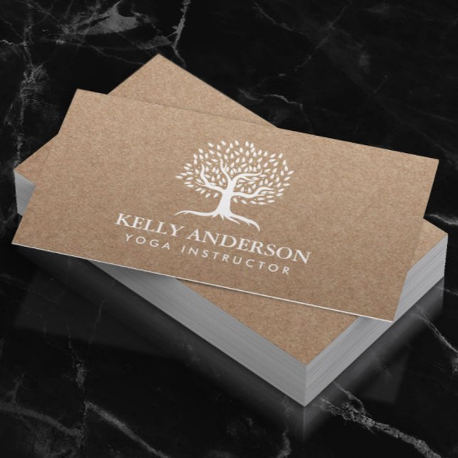Tarjeta De Visita Yoga Instructor Life Tree Rustic Kraft (Subido por el creador)